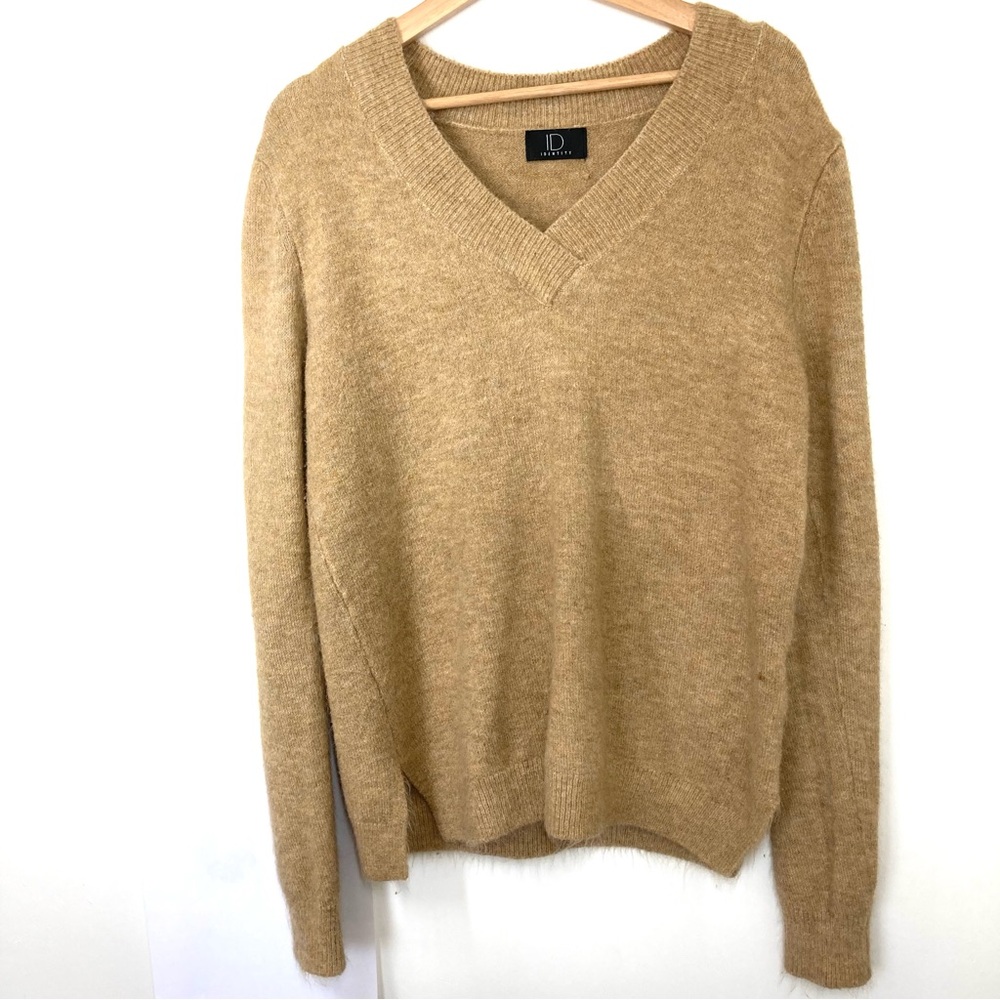 ID Identity Womens V Neck Sweater Large Tan Minimalist